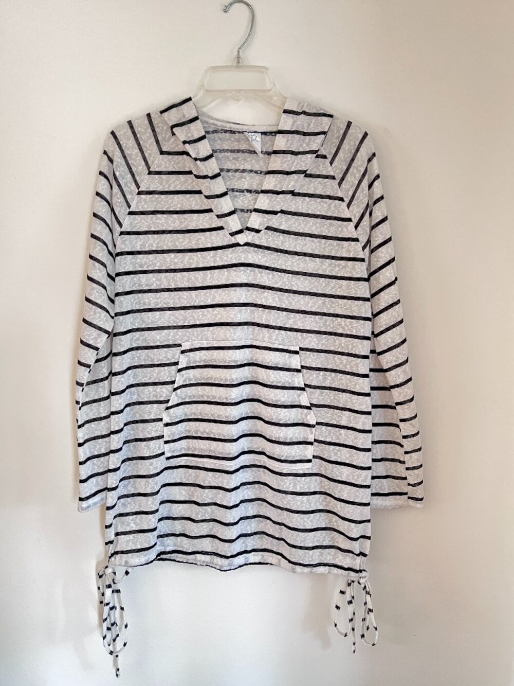 Kona Sol Size Small 1772 Swim Cover Shirt Tunic Top Stripe Hoodie Tie Hem